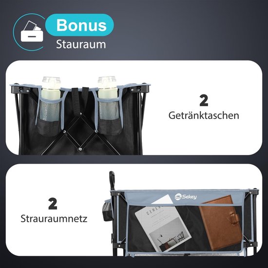 Opvouwbare handkar XXXXL 350L - Extra brede banden 17x10cm - 150KG - Strandkar transportkar opvouwbaar - 4 richtingen - 4XL-Double 4021 - Blauw Zwart — afbeelding 2