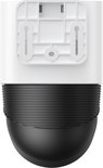 Witte camera met zwarte koepel en montagebeugel.