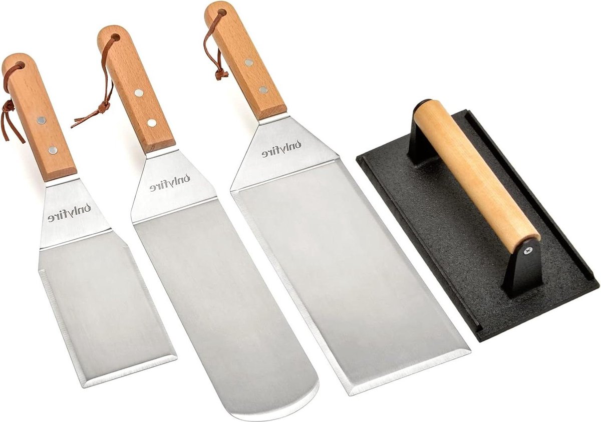 BBQ Grill Accessoires Kit Roestvrijstalen bakplaat Spatel Schraper Gereedschap Gietijzeren Grill Pers voor platte tops bakplaten grills ovens fornuizen koken Plancha Bbq