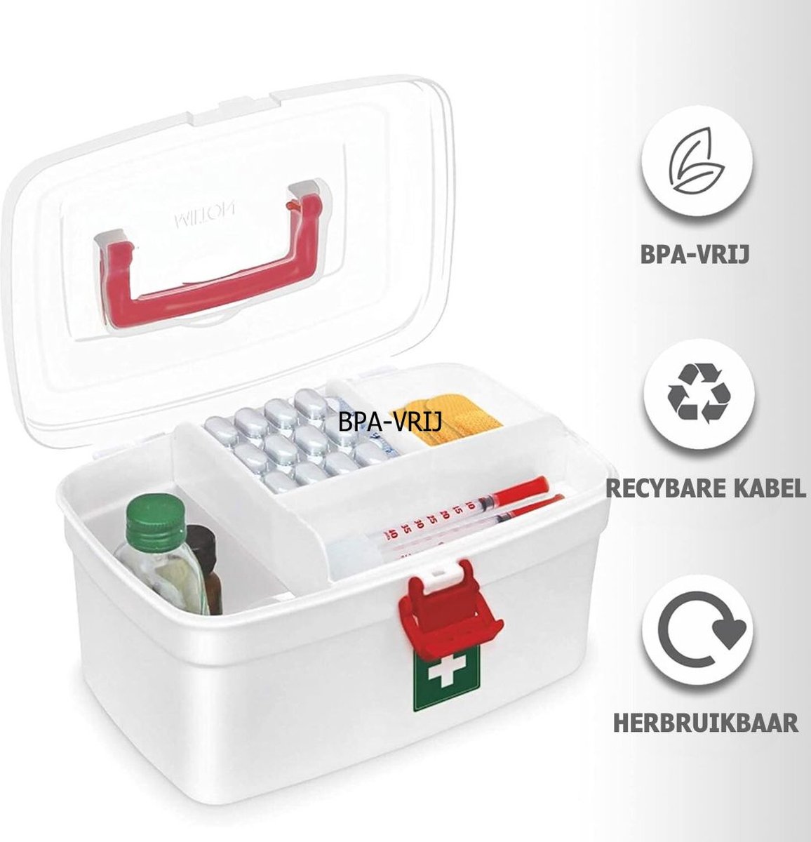 Medicinabox Medicijnbewaring - 4-laags medicijndoos Grote Huisapotheek Doos met handgreep Draagbare Medicijn Organizer Ideaal voor Huishouden en Reizen (30x16.5x27.5cm