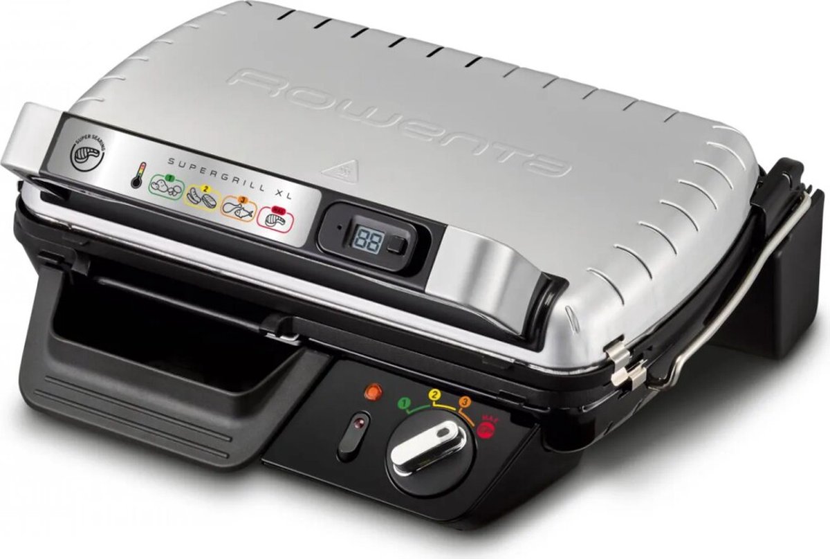 Rowenta Supergrill XL GR461B - Contactgrill - Krachtige Elektrische Grill met Verstelbare Thermostaat en Vaatwasserbestendige Grillplaten