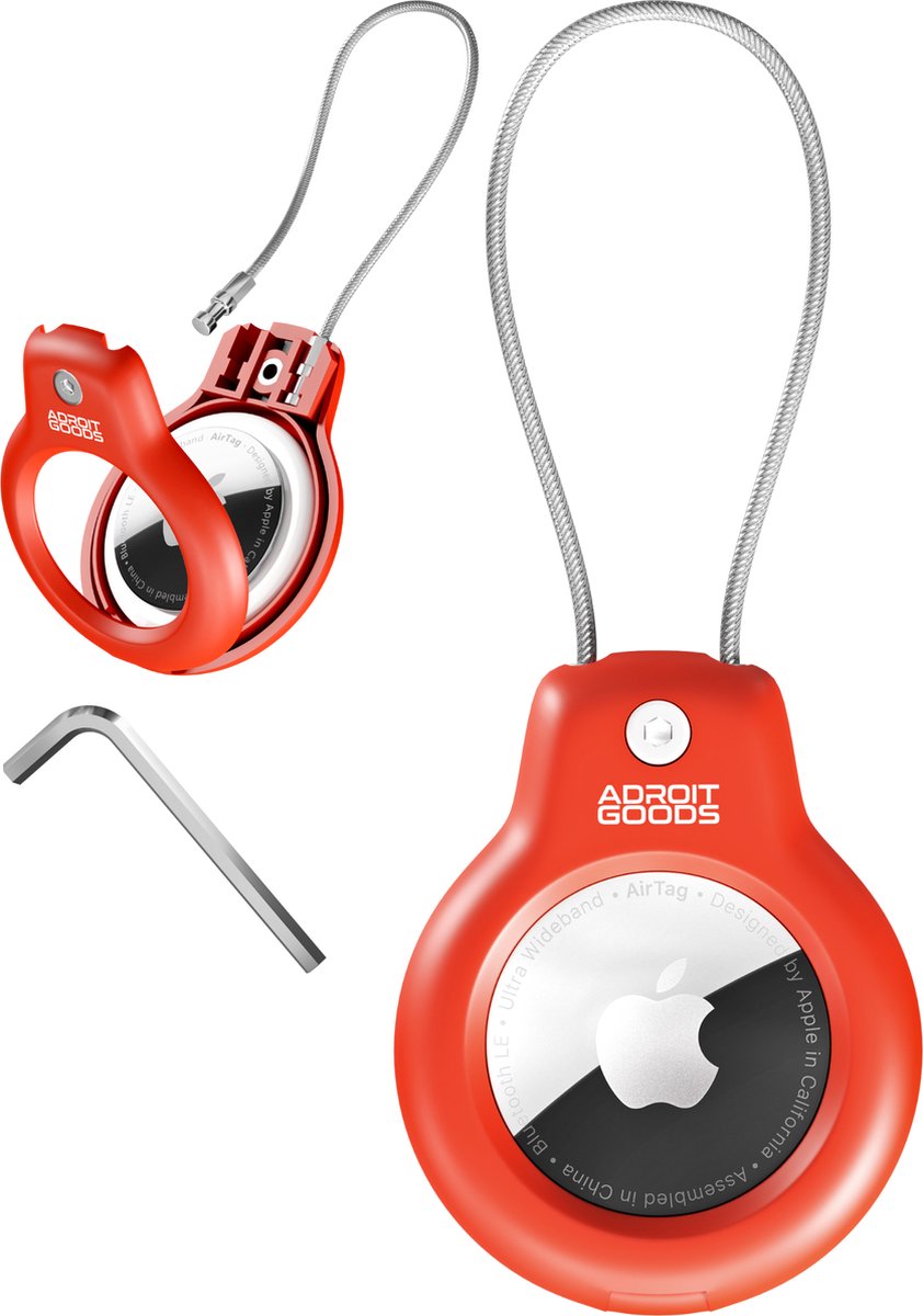 AdroitGoods Beschermhoes met Staalkabel – Geschikt voor Apple AirTag – Sleutelhanger Houder – Rood