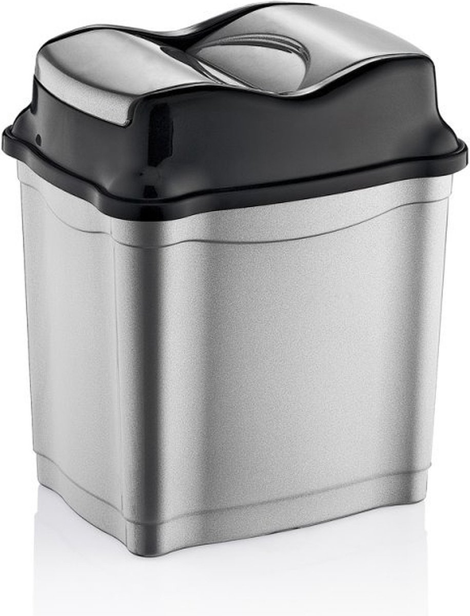 Goedkoopste Afvalemmer/vuilnisbak - zilver/zwart - met deksel - 50 liter - BPA vrij - 40 x 33 x 63 cm