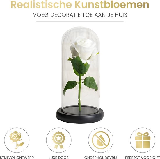 La Rose Flower White - Rose blanche de Luxe en cloche en verre - Rose en verre - Décoration florale romantique