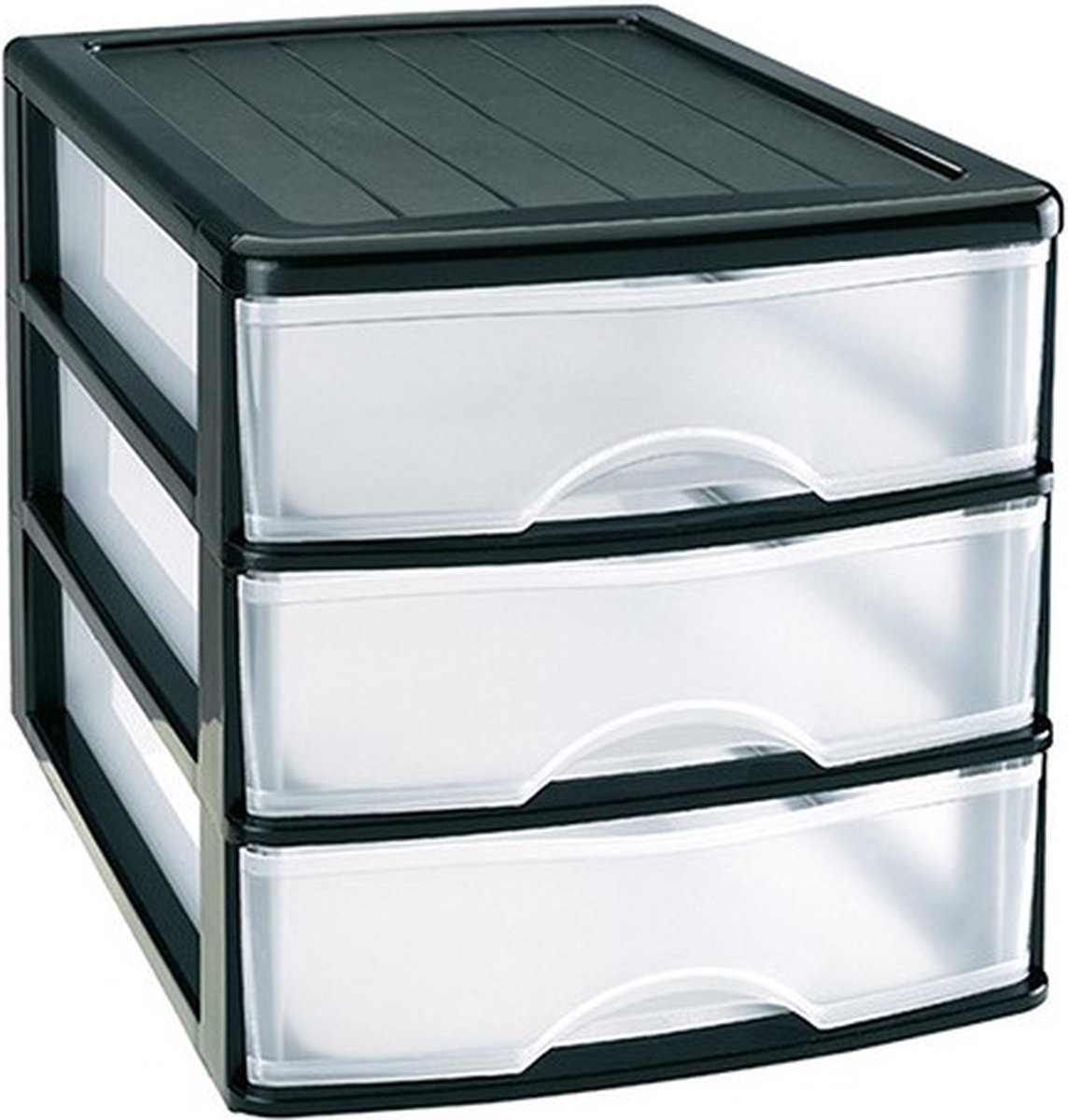 PlasticForte Ladeblok - 3 lades - zwart/ transparant - bureau organizer - L35,5 x B27 x H26