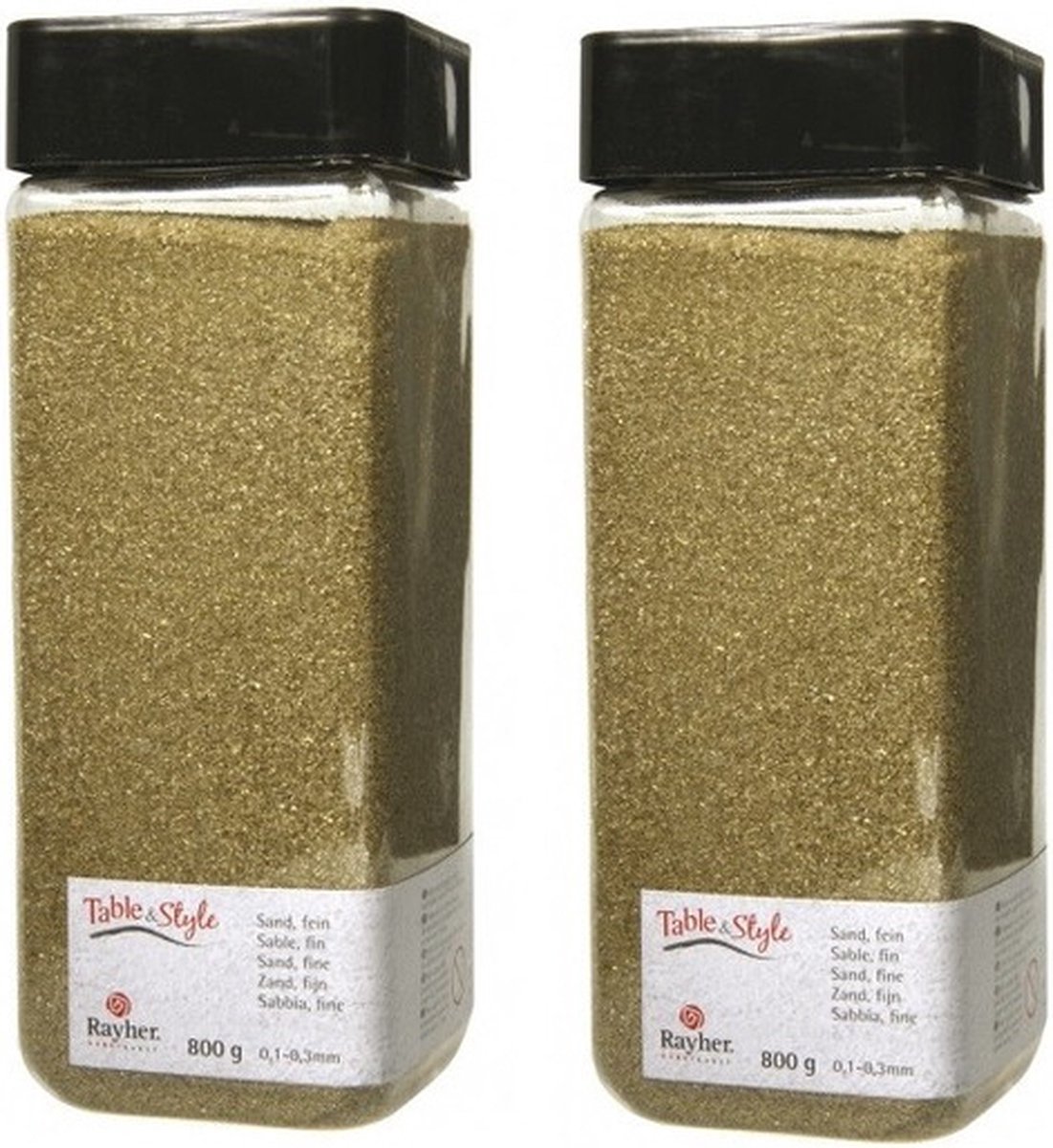 Rayher hobby Fijn decoratie zand - 2x - goud - 475 ml - decoratie - zandkorrels - bloempot/vaas/knutselen