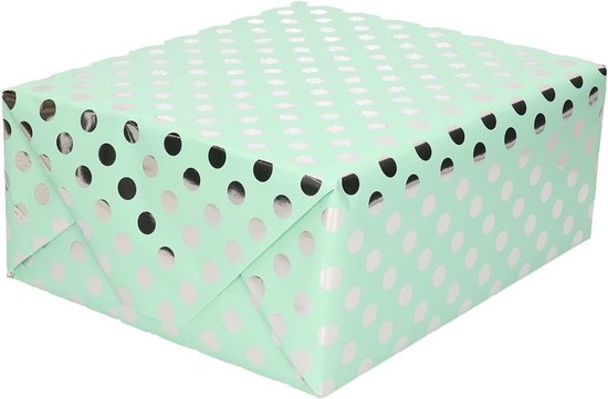 Foto: Set van 4x stuks mintgroene folie inpakpapier cadeaupapier zilveren stip 200 x 70 cm inpakpapier cadeaupapier geschenkpapier cadeautjes inpakken