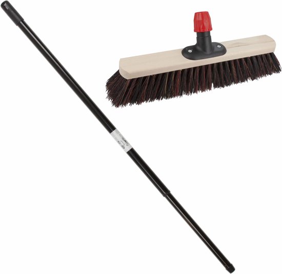 Houten straatbezem/buitenbezem Arenga 50 cm met metalen telescoopsteel zwart 80 - 130 cm - Harde buitenbezems van Sorbo — afbeelding 5