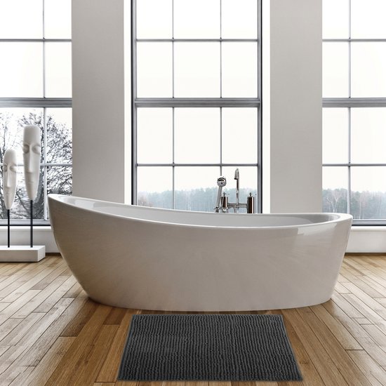 MSV badkamer droogloop mat/tapijtje - 40 x 60 cm - en zelfde kleur zeeppompje 260 ml - grijs