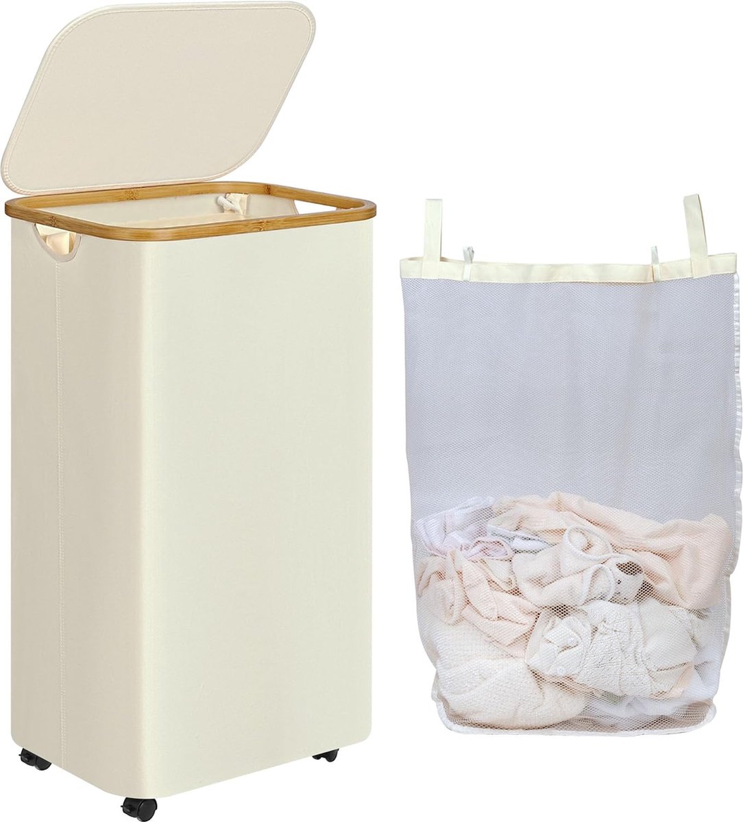 Goedkoopste Wasmand met wieltjes 110 liter beige - Handig en Duurzaam