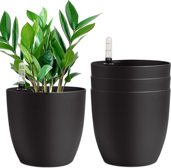 T4U Bloempot, geeft zichzelf water, 15 cm, wit, met waterindicator, set