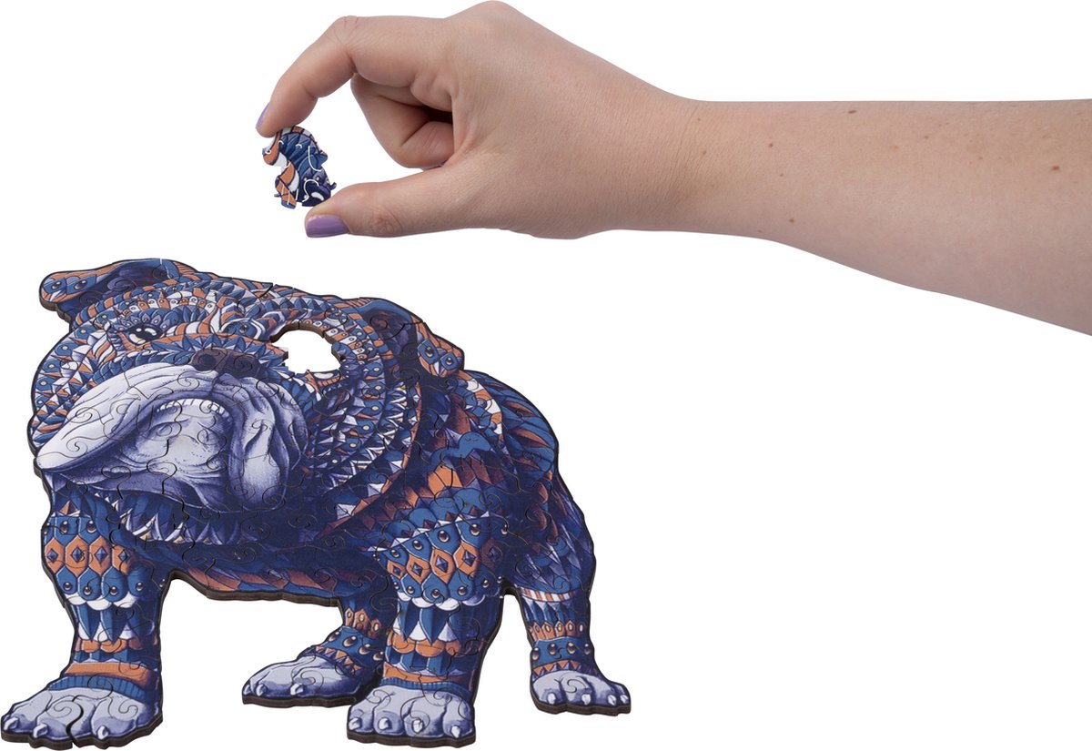 Houten Puzzel Bulldog – 85 Unieke Puzzelstukjes – A4 Formaat Houten Legpuzzel – Dieren Puzzelspel – Compact Denkspel – Inclusief Opbergetui – Engelhart — afbeelding 6