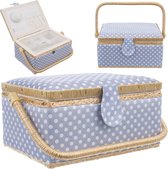 Boîte à couture Blauw à pois 30x23x16 cm - Boîte à couture - Opbergbox à coudre - Boîte de rangement - Organisateur d'articles de couture