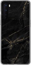 Telefoonhoesje Geschikt voor OnePlus Nord hoesje - Marmer print look - Luxe - Zwart - Goud - Siliconen Telefoonhoesje Telefoonhoesje