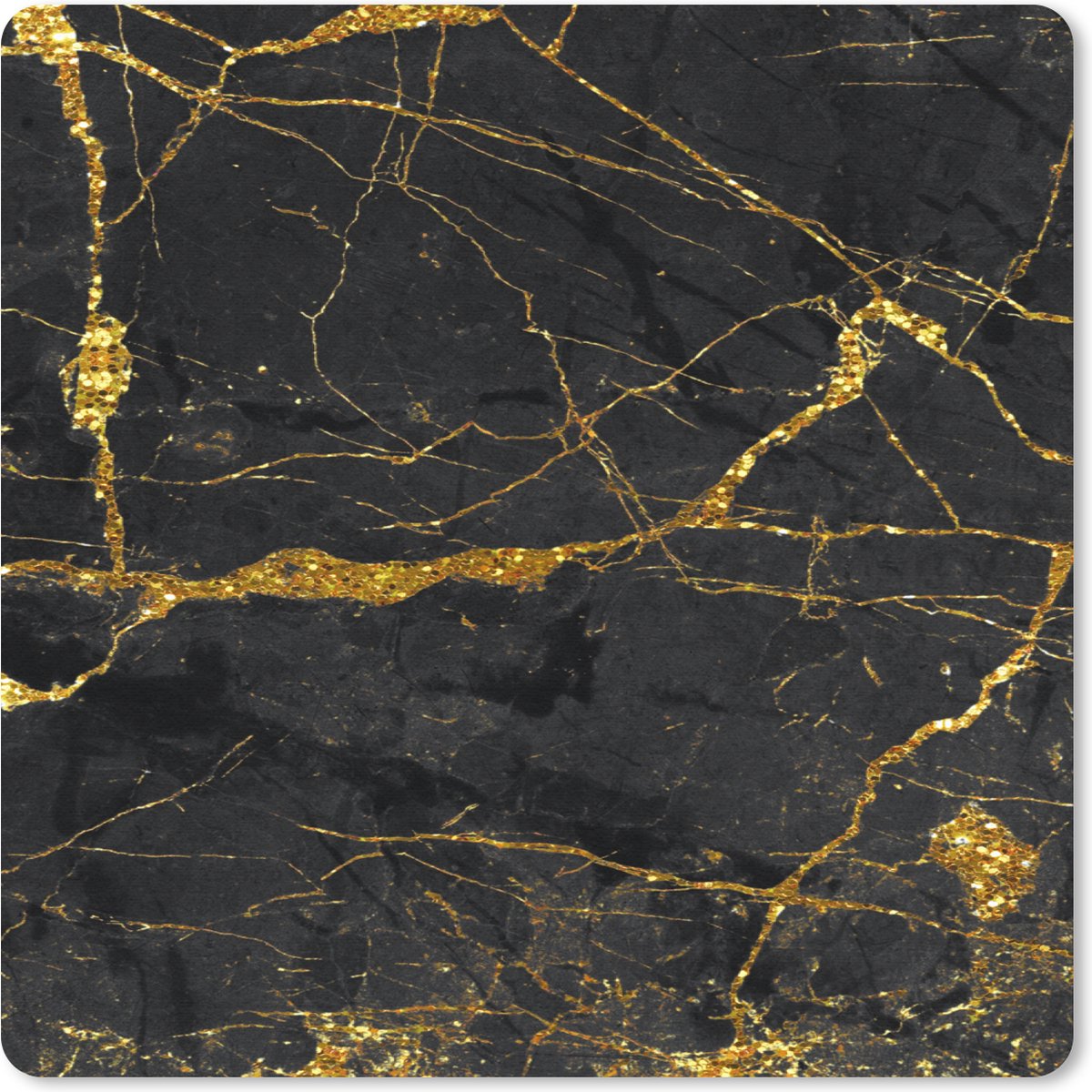 Muismat 20x20 cm - Mousepad Marmer - Goud - Zwart - Marmer printlook - Luxe - Glitter - Muismatten