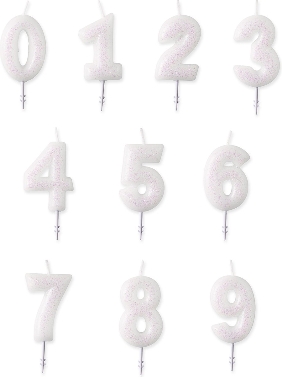 RIETHMULLER - Witte cijferkaars met glitter 6,5 cm