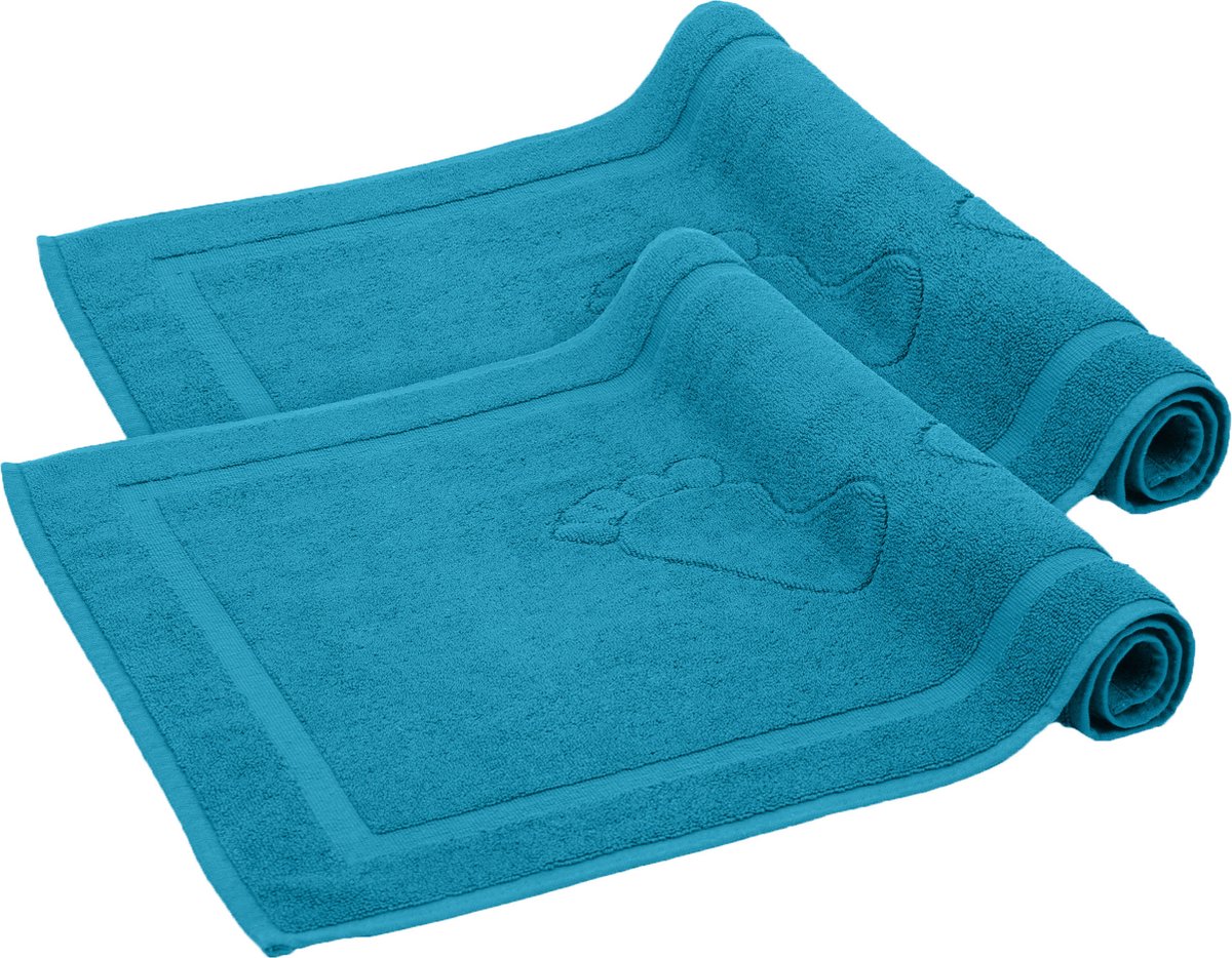 Komfortec Badmat Set - 2 stuks - Handdoek Dikte - Hotelkwaliteit - Zachte en Absorberende Douchemat/Handdoek - 50x80 cm - 100% Katoen - Turquoise