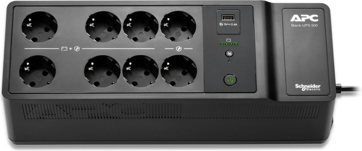 APC Back-UPS BE500G2-GR - Noodstroomvoeding 8x stopcontact, 500VA, 1 USB oplader, 1 USB datapoort