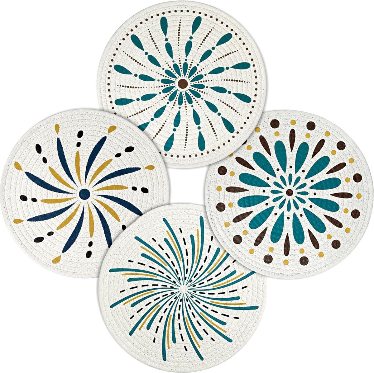 Image of 30 cm gevlochten placemats - 4 stuks katoen - groene bloemen - duurzame tafelmatten - decoratie en bescherming