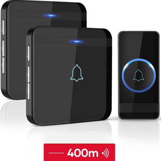 SAVS Draadloze deurbel met 2 ontvangers - Zwart - Bereik 400 meter - Waterdicht - Ontvangers zonder batterijen - 52 melodieën