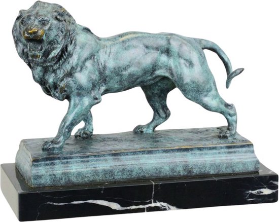 Lion - Patine verte - Sculpture en bronze - Décoration de la maison - Statues