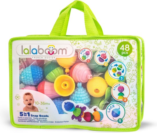 Lalaboom - Educatieve Kralen - 48 Stuks In Opbergtas Met Rits - Ontwikkel Stap Voor Stap Belangrijke Motorische Vaardigheden - Geschikt Vanaf 10 Maanden