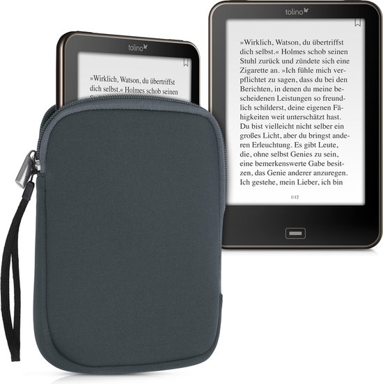 kwmobile Beschermhoes voor eReader - Neopreen Tas Cover Beschermhoes Grijs - 17 x 12 x 2 cm binnenafmetingen van Merkloos — afbeelding 3