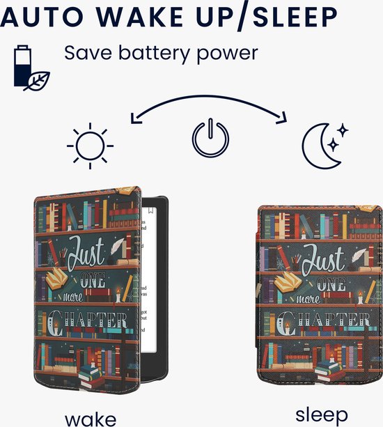 kwmobile e-reader hoesje geschikt voor Pocketbook Verse / Verse Lite / Verse Pro / Color / Vivlio Light/Light HD hoes - E reader flip case met magnetische sluiting - Ereader cover - bibliotheek design in meerkleurig van kwmobile — afbeelding 3
