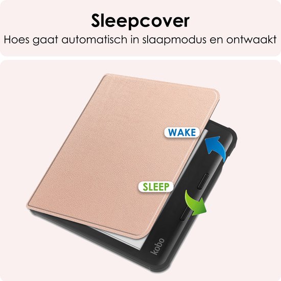 Hoes Geschikt voor Kobo Libra Colour Hoesje Bookcase Cover Book Case Hoes Sleepcover - Rosé Goud van iMoshion — afbeelding 3