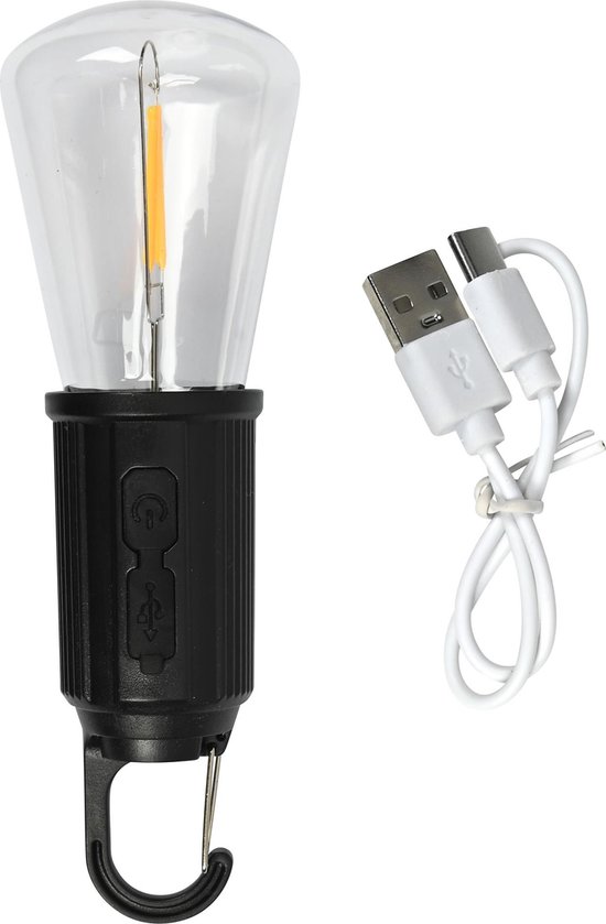 Benson Campinglamp - zwart - kunststof - 5.4 x 17.5 cm - lantaarn - oplaadbaar met karabijnhaak van Benson — afbeelding 4