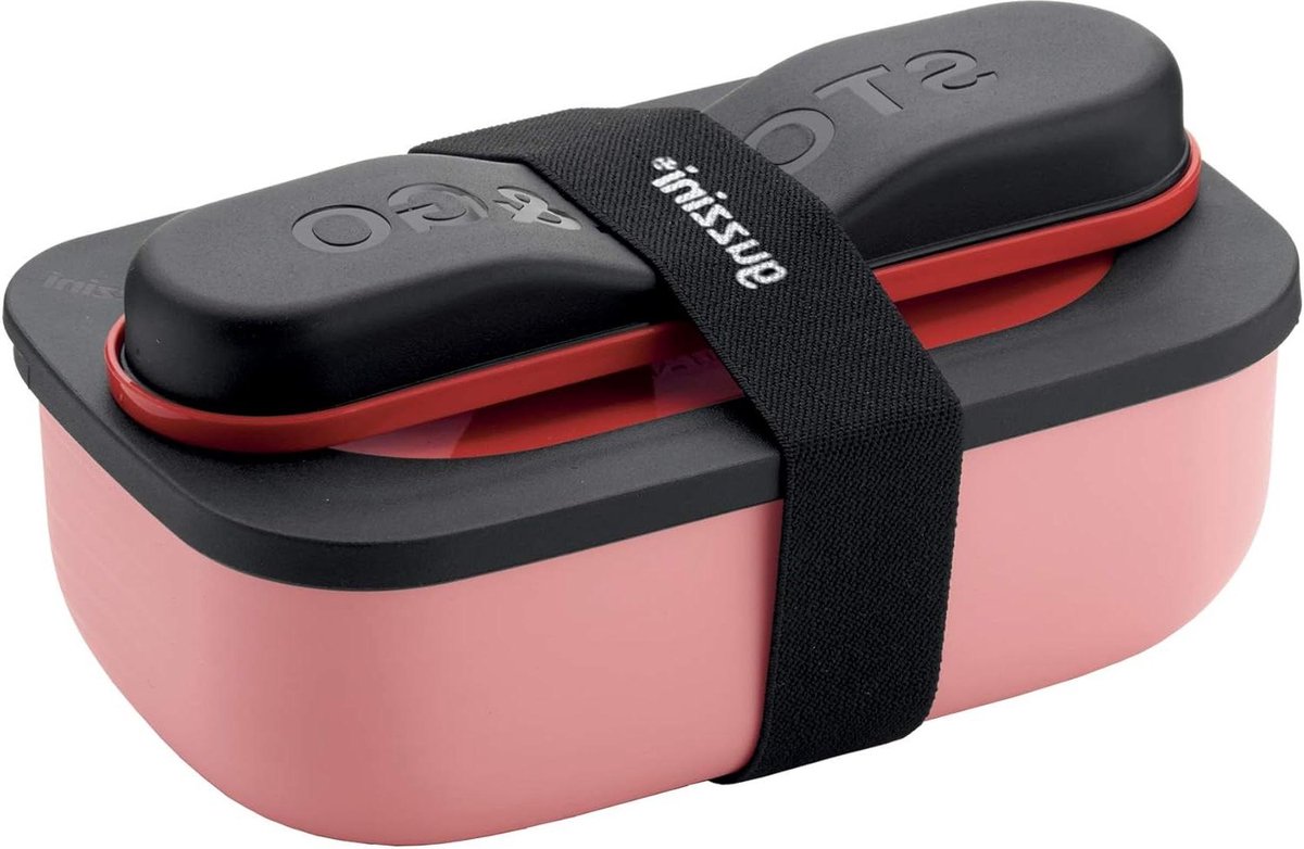 Lunchboxset met Reisbestek - Rood - Opvouwbaar - 20 x 12 x h7 cm - 900 ml