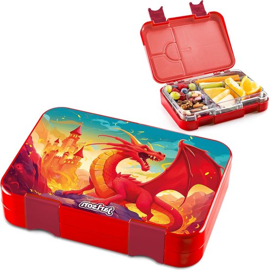 Foto: Lunchbox voor kinderen met vakken bento box lekvrij snackbox voor kleuterschool en school meisjes en jongens snackbox draken 