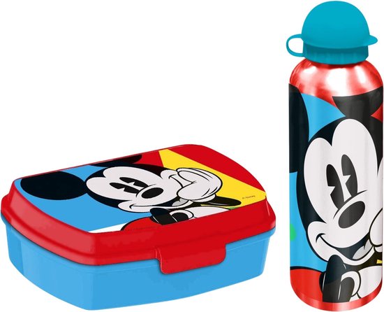 Disney Mickey Mouse lunchbox set voor kinderen - 2-delig - rood - aluminium/kunststof