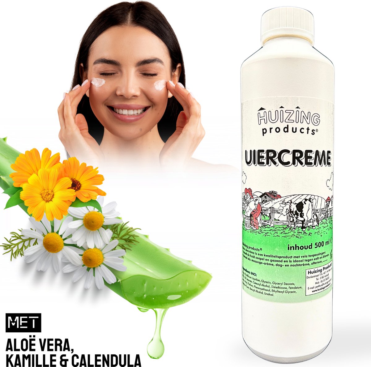 Huizing Products Uiercrème Navulfles – 1×500 ml – Aloë Vera, Calendula & Kamille