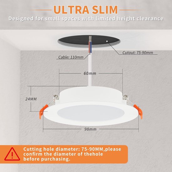 Fondiiz LED-inbouwspots plat, LED-spots 230V zwenkbaar, 3W 430LM Spotlight 70-80mm gatdiameter, IP44 plafondspots neutraal wit 4000K voor badkamer, keuken, woonkamer, slaapkamer, set van 12