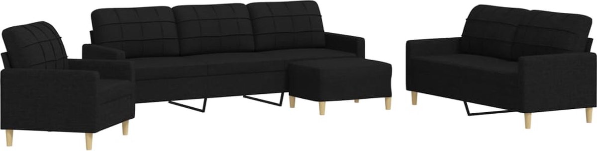 vidaXL - 4-delige - Loungeset - met - voetenbank - stof - zwart