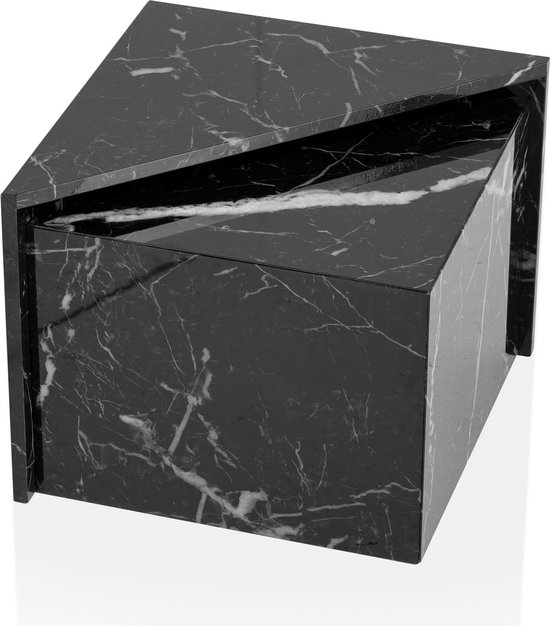 Rootz Salontafel Set van 2 - Monobloktafels - Zwart hoogglans marmerlook - Elegant en ruimtebesparend ontwerp - 50 cm x 50 cm x 41,5 cm en 46 cm x 46 cm x 36,5 cm