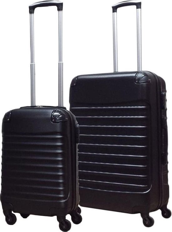 Kofferset 2 Delig - Reiskoffer met Wielen - Handbagage Trolley - Koffers - Zwart