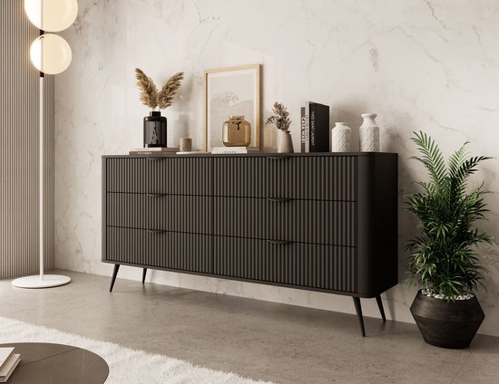 Meubella - Commode Lima - Zwart - 163 cm