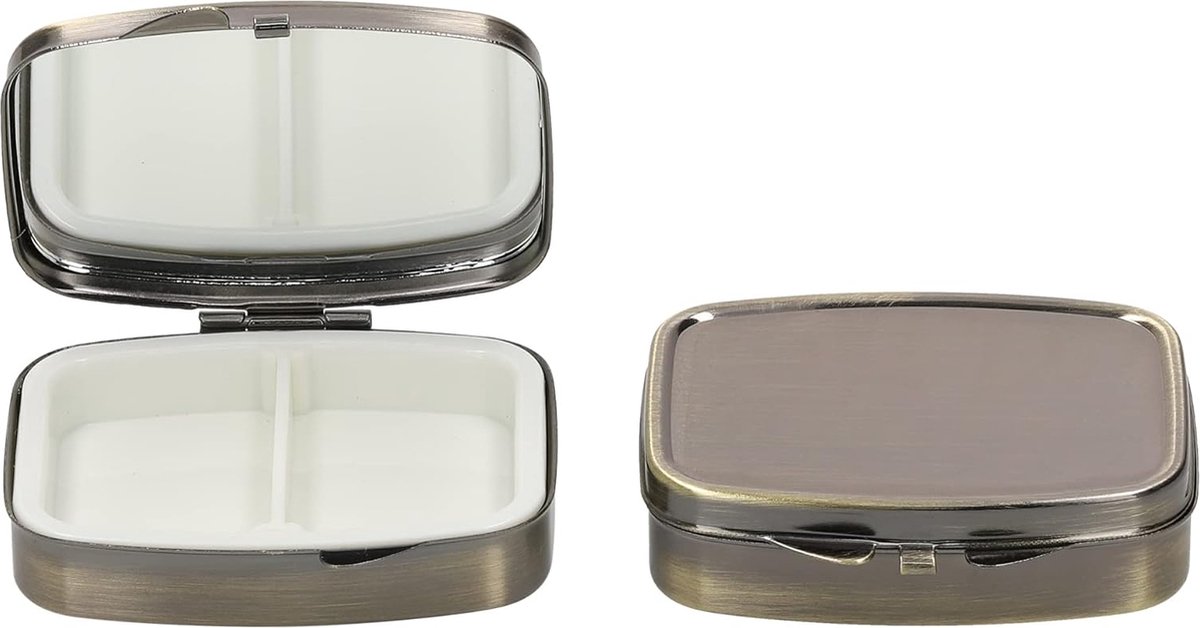 Pillendoos met 2 vakken - Set van 2x Roestvrij Staal Pillendoosje - Organizer Voor Tabletten en Pillen - in brons