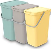 Keden GFT/rest afvalbakken set - 3x - 20L - Beige/groen/geel - 23 x 29 x 45 cm - afval scheiden