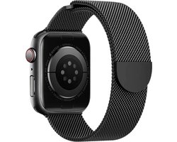 Luxe Milanese bandje - Geschikt voor Apple Watch 46mm (Series 10/11), 45mm (Series 7/8/9), 44mm (Series 4/5/6, SE 1/2/3), 42mm (Series 1/2/3), 49mm (Ultra 1/2/3) - Zwart - RVS metalen bandje met magneet - Milanees iWatch horlogebandje