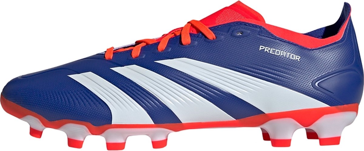 adidas Predator League voetbalschoenen in blauw met witte en rode details, 3D-textuur en stroeve striksluiting, maat 44 2/3.