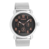 OOZOO Timepieces - Zilverkleurige horloge met zilverkleurige metalen mesh armband - C9614