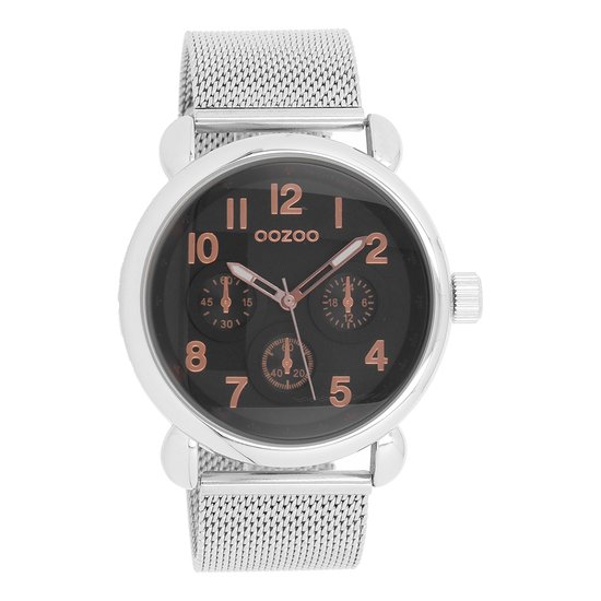 OOZOO Timepieces - Zilverkleurige horloge met zilverkleurige metalen mesh armband - C9614