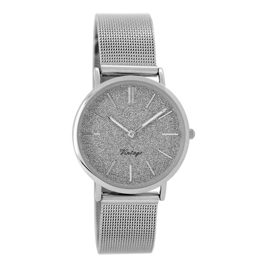 OOZOO Timepieces - Zilverkleurige horloge met zilverkleurige metalen mesh armband - C8837