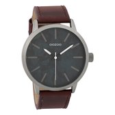 OOZOO Timepieces - Titanium horloge met roodbruine leren band - C9603