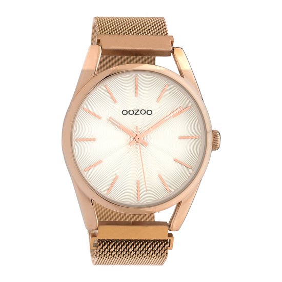 OOZOO Timepieces - Rosé goudkleurige horloge met rosé goudkleurige metalen mesh armband - C10694