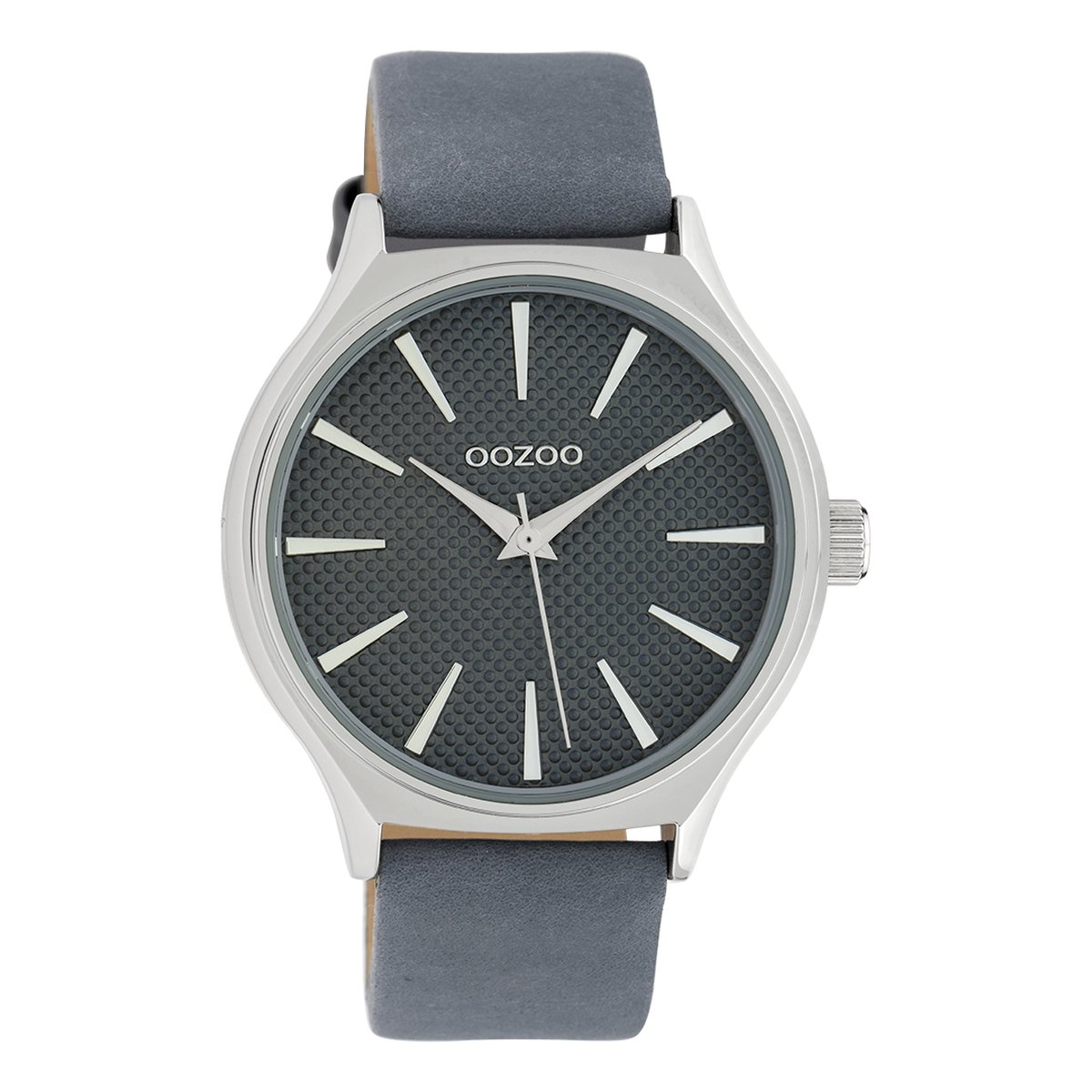 OOZOO Timepieces - Zilverkleurige horloge met blauwe leren band - C10107