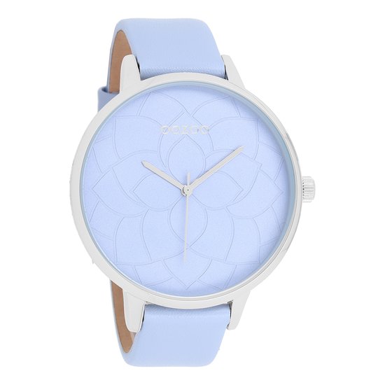 OOZOO Timepieces - Zilverkleurige horloge met lila leren band - C10103